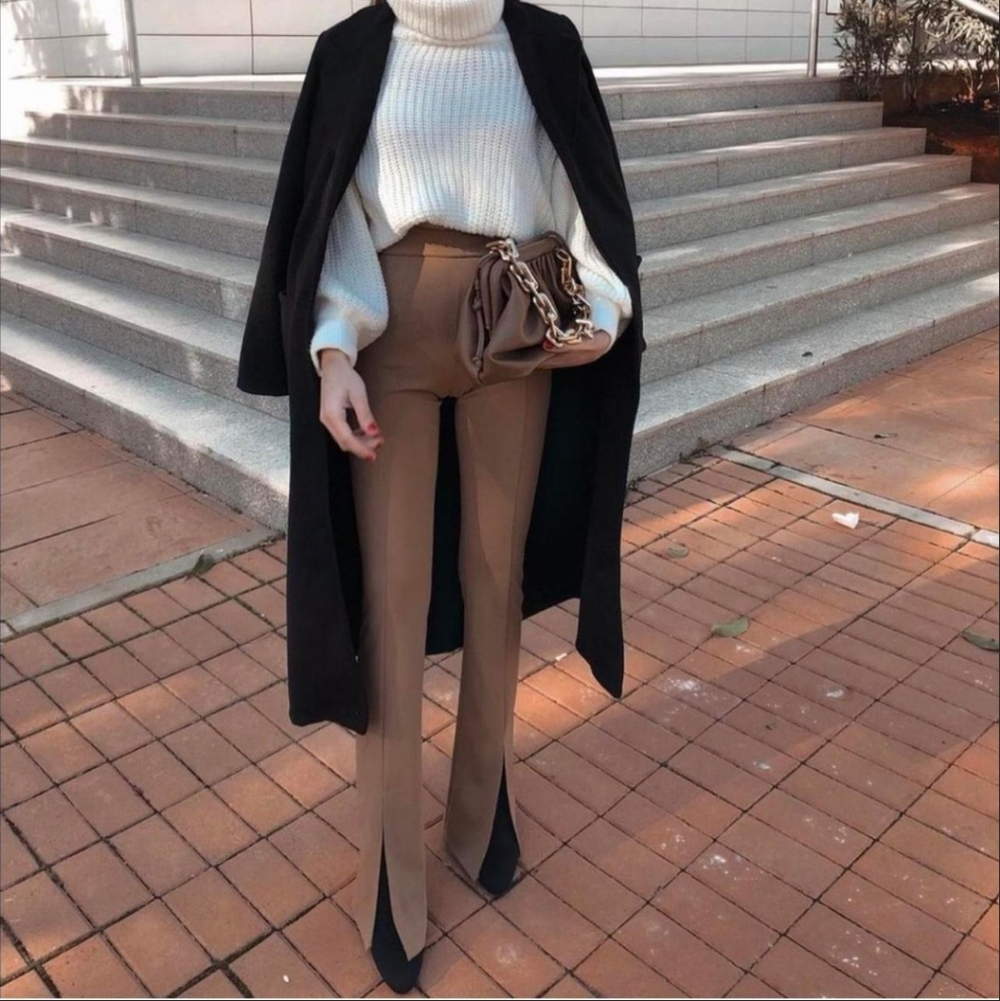 ZARA high Waisted Split Hem Pants - Tan Size Small